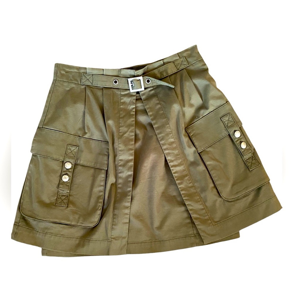 Nanette Lapore VTG Glossy Cargo Pocket Skirt. Lined. Deep Olive Green NWOT 2